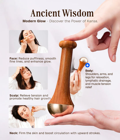Kansa Wand 2-in-1 Ayurvedic Massager – Face, Body & Foot | 100% Bronze